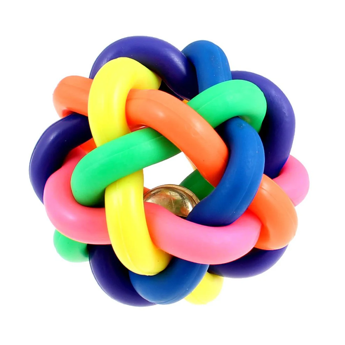 LHBL 8cm Diameter Cord Woven Jingle Bell Pet Dog Play Colorful Rubber