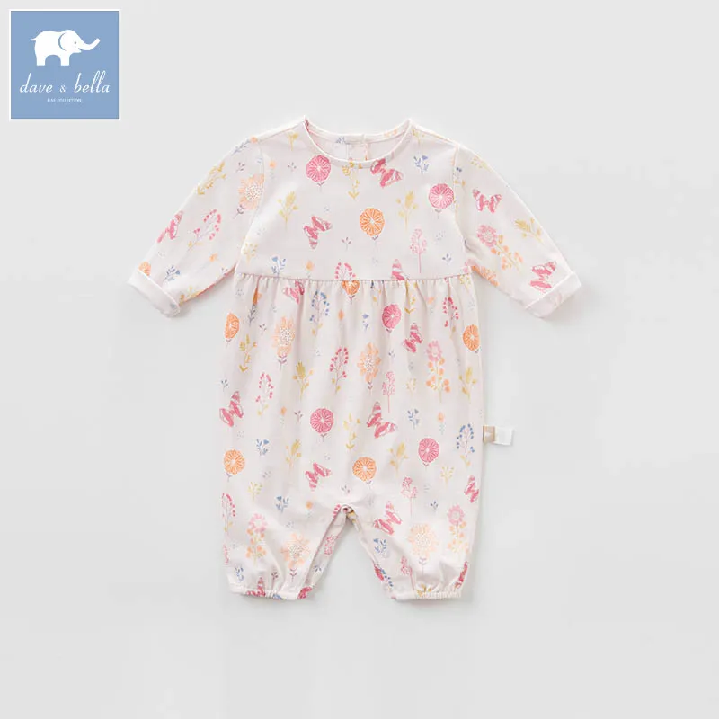 DBA6594 dave bella spring new born baby cotton romper infant clothes girls pink cute romper baby