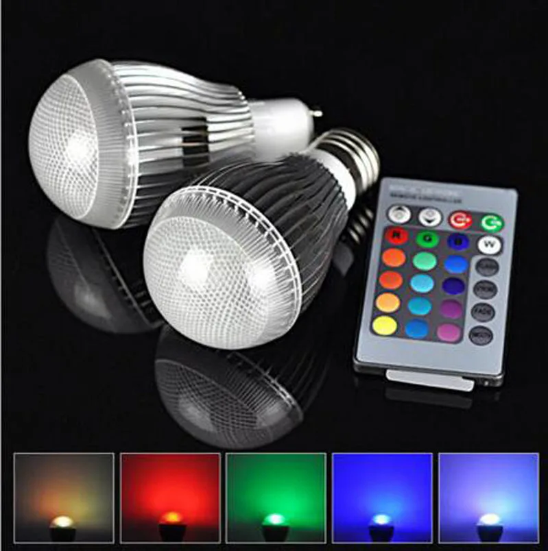 Высокое качество 15 Вт RGB светодиодный лампы AC85-265V/220 В E27 B22 GU10 E14 MR16 Цвет Сменные RGB светодиодный лампа с ИК-пульта дистанционного управления