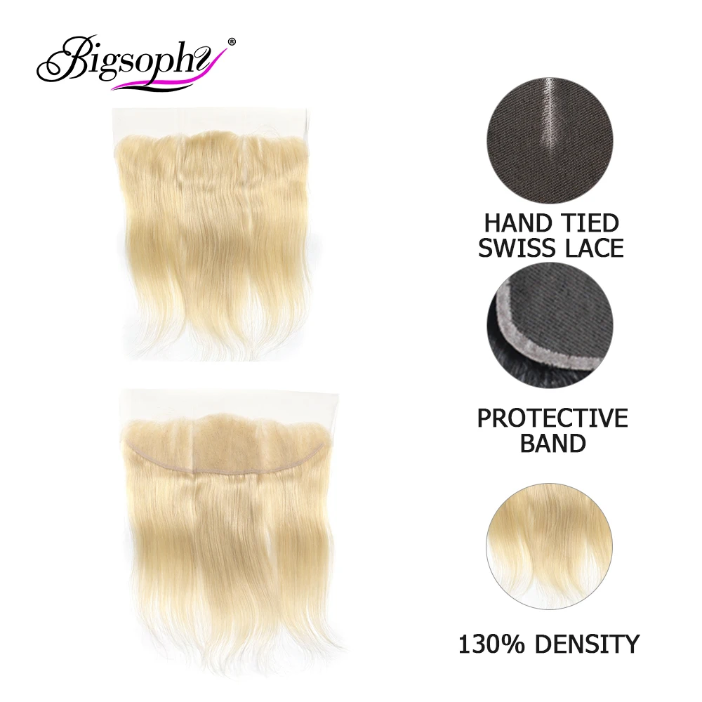 Bigsophy перуанские прямые волнистые Фронтальные 13*4 человеческие волосы кружева лобное закрытие блондинка цвет 613 человеческие волосы remy 1"-20" дюймов