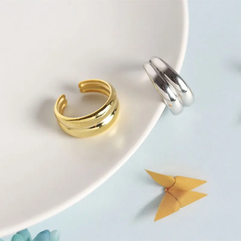OLOEY 100% Серебро 925 пробы открытым кольца минималистский INS геометрический двойной слои 8 мм широкий глазурованные простой ювелирные