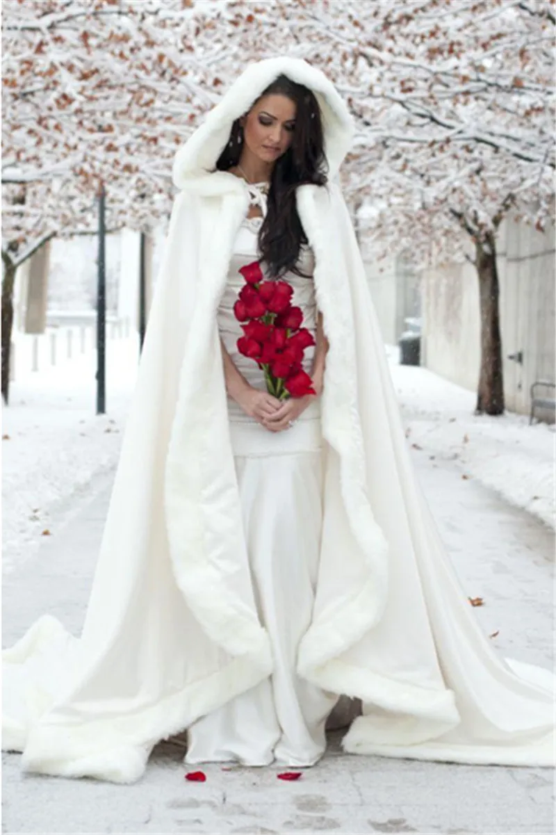 Elegant 2016 Ivory Hooded Wedding Cape Bridal Bolero Red Blue Elegant 2016 Ivory Hooded Wedding Cape Bridal Bolero Red Blue Winter Faux Fur Coat Women Jacket Cloaks In Jackets Wrap