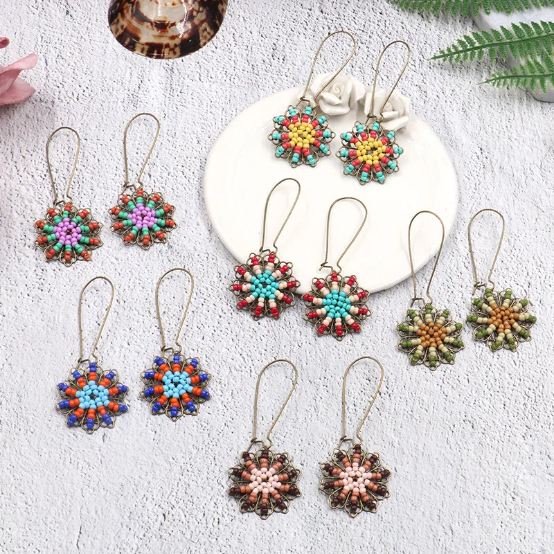 

European and American new style rice pearl fringed Earrings fashionable personality lady sunflower handmade jewelry earrings