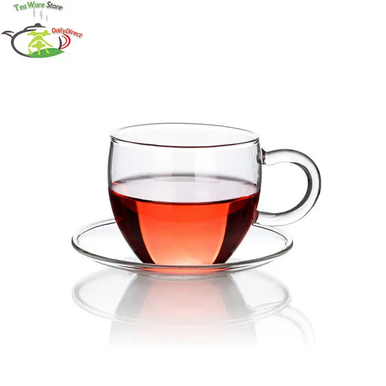 Buy 2in1 Tea Set 1* 70ml Heat Resistant Clear Glass Tea Cups Mugs +Saucer 90mm