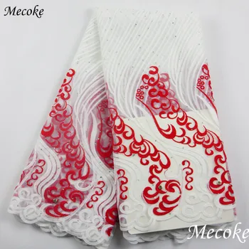 

2019 Latest French Laces Fabrics High Quality Tulle African Laces Fabric For Wedding Nigerian Multicolor Tulle red Lace Material