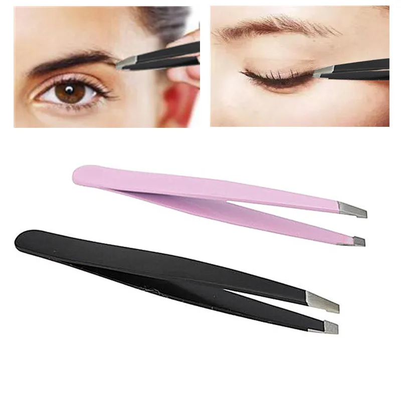 

1PC Black Color Eyebrow Tweezer Hair Beauty Slanted Puller Stainless Steel Eye Brow Clips Makeup Tool Pink Color Brand New