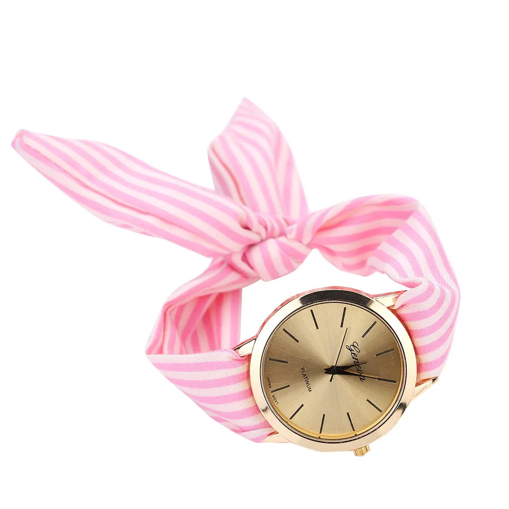 Модные женские часы с бантом дизайн в полоску цветочная ткань кварцевые наручные часы с браслетом montre bayan kol saati relogio feminino