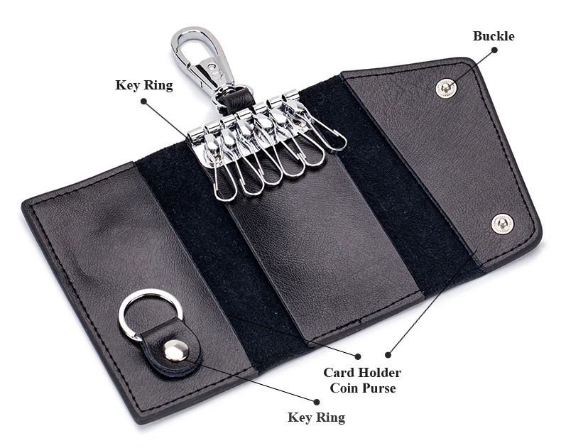 Lomelobo Unisex Split Leather Key Wallet Men Multi-Function Coin Purse Organizer Key Case Women Credit ID Card Holder portomonee HCL978 Details (01)