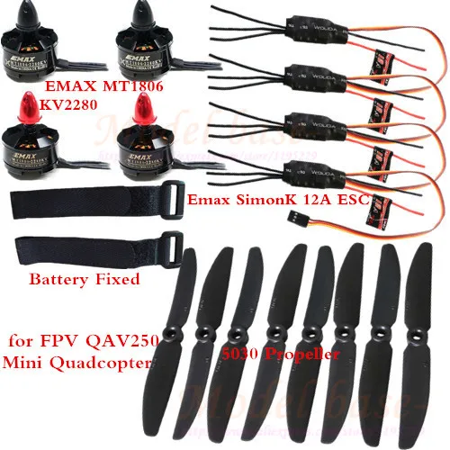 

4PCS EMAX MT1806 KV2280 Brushless Motor + 4x Emax SimonK 12A ESC +4pairs 5030 Propeller CW/CCW for FPV QAV250 Mini Quadcopter