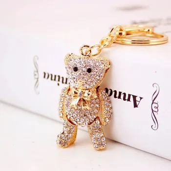 

free shipping 30pcs/lot lovely rhinestone bear with bowtie keychain purse hanger birthday party gift souvenirs, valentine's day