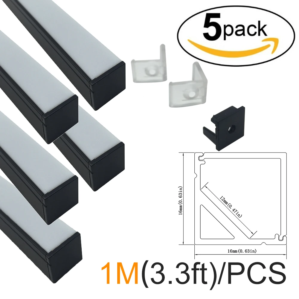 

5M/Pack 5x1M(3.3ft) Black V-Shape 12mm Corner Mounting Aluminum LED Channel Aluminum LED Lighting Profile