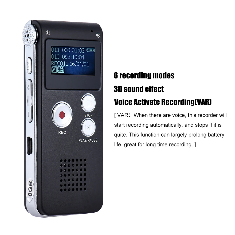 

SK-012 8GB Voice Recorder USB Professional Dictaphone Digital Audio Voice Recorder With WAV MP3 Player VAR Function Record