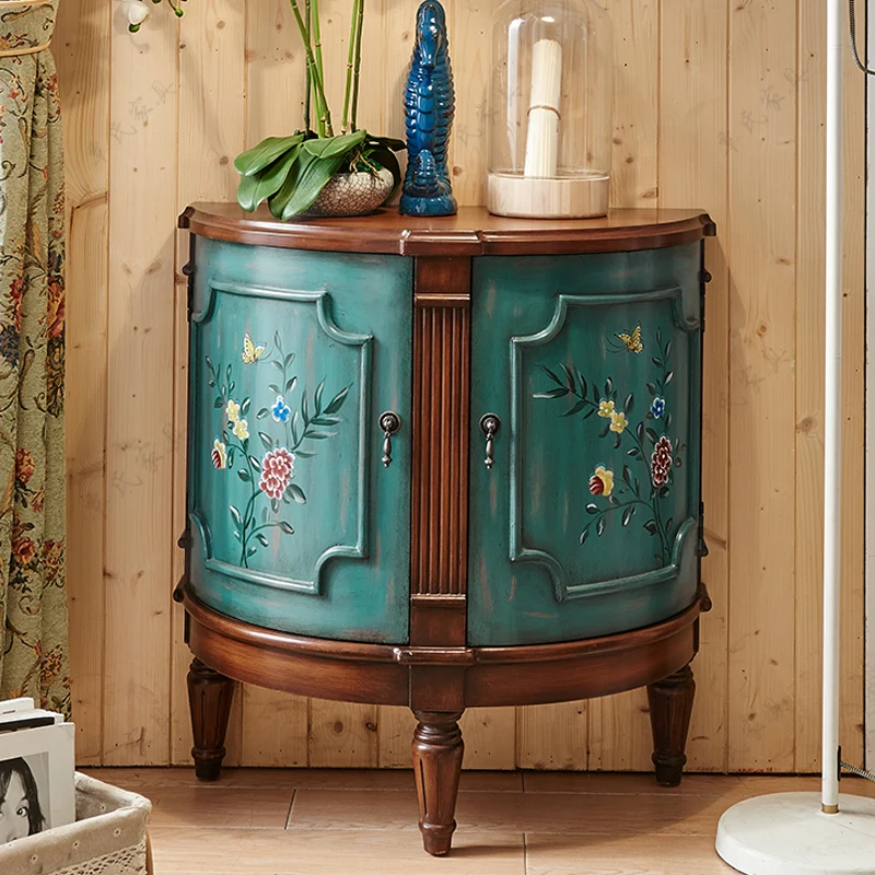 Retro painted vestibule hall, garden decoration cabinet, two doors, semi-circular cabinets, entrance counters, Retro painted vestibule hall, garden decoration cabinet, two doors, semi-circular cabinets, entrance counters,