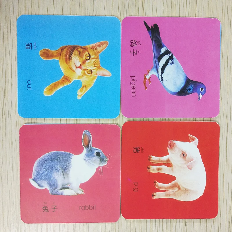 108 Word English & Chinese Pinyin Animal Cards with Picture For Kids Children Preschool education Mini Learning Books (4)