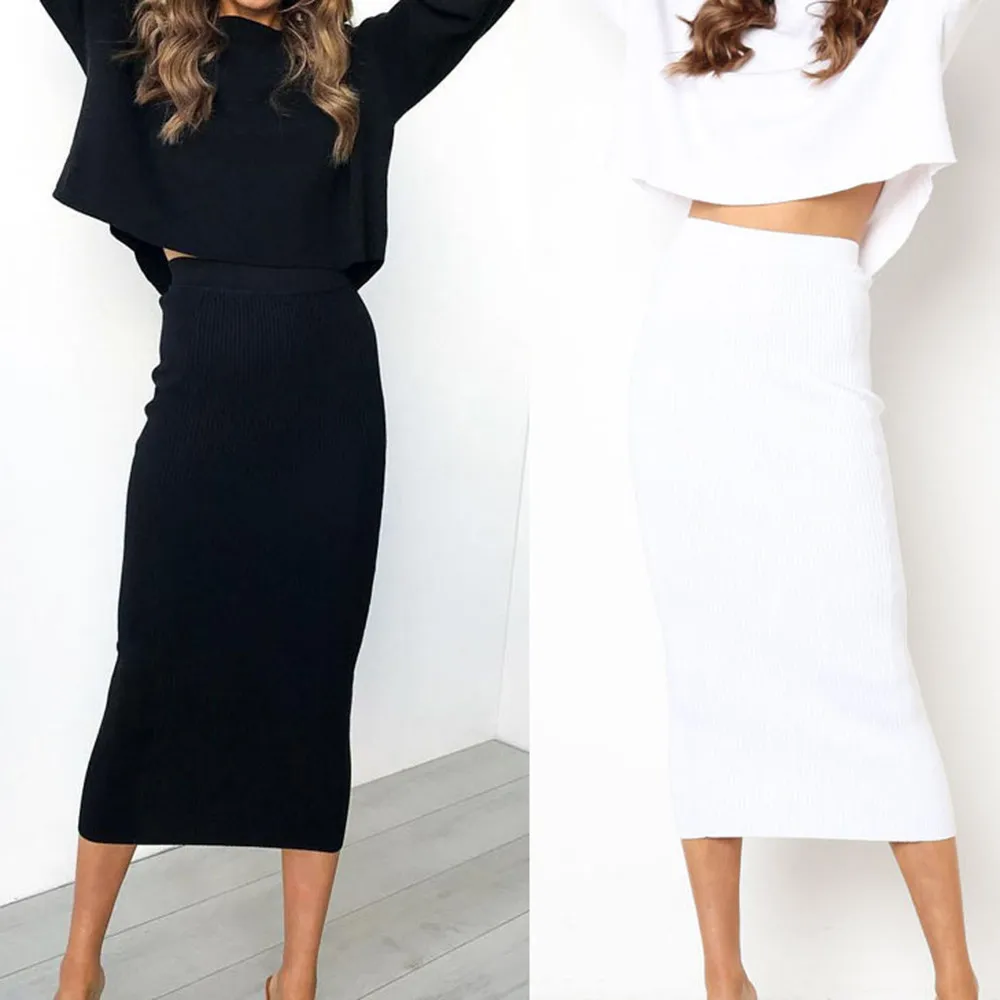 Women Sexy Solid High Waist Soft And Comfortable Bodycon Long Skirt Hip Slim Straight Skirt L50 