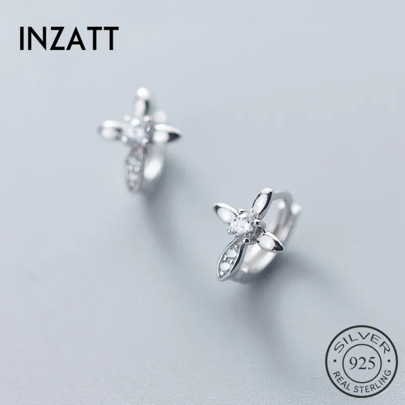 

INZATT Trendy Geometric Zircon Cross Hoop Earrings Charm 925 Sterling Silver Fine Jewelry For Women Birthday Party Accessories