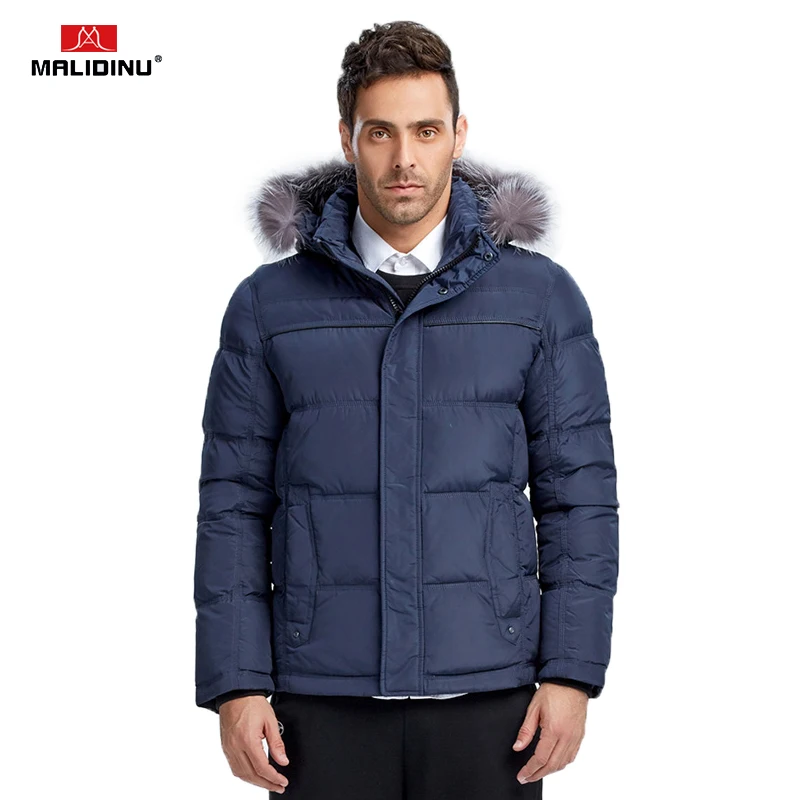 

MALIDINU 2019 Men Duck Down Jacket Brand Winter Down Coat Real Fox Fur Mens Down Parka Coats For Men Outwear European Size -30C