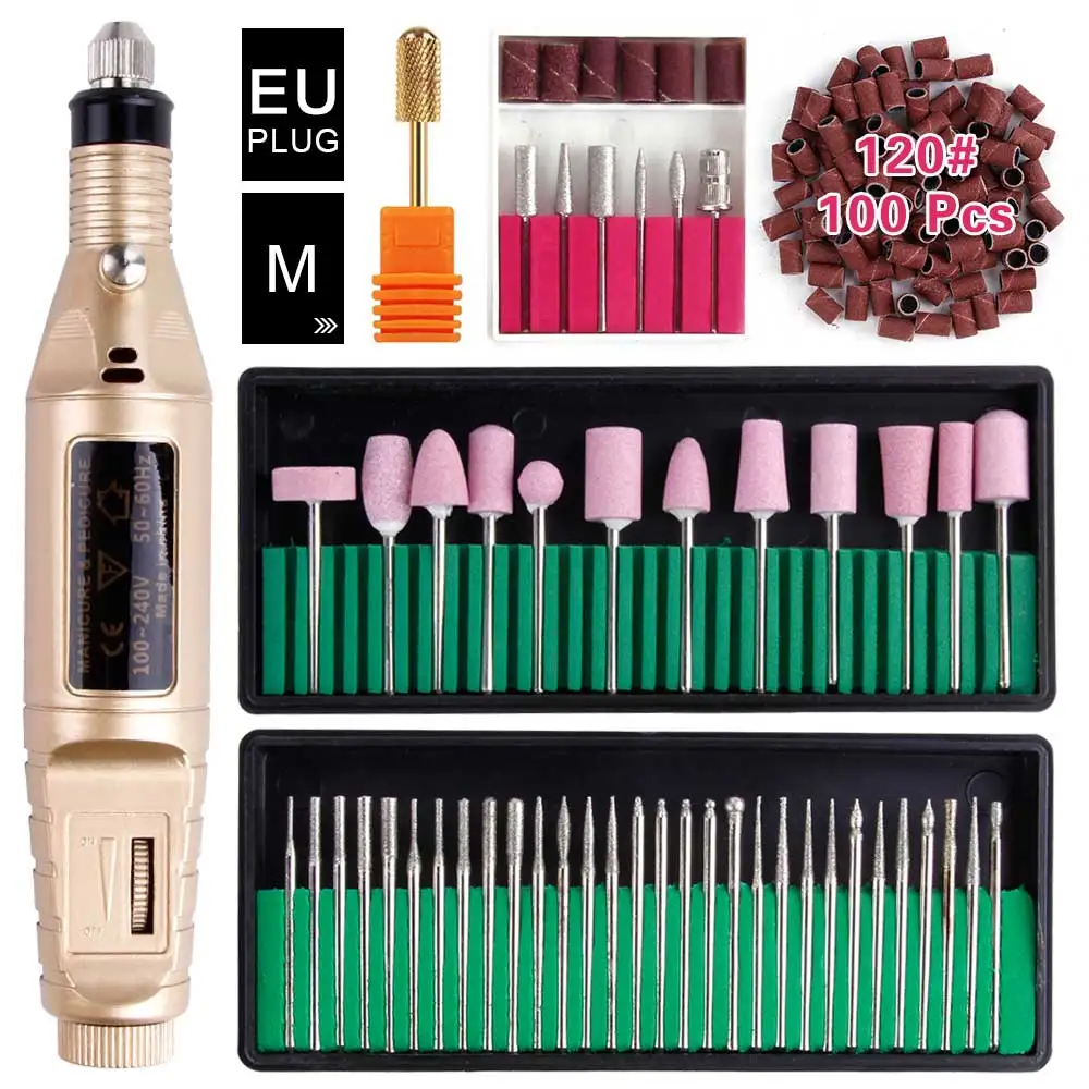 Электрический Маникюрный фрезерный станок, керамические фрезы, твердосплавные сверла для ногтей, педикюрный аппарат, алмазный резак для снятия лака для ногтей - Цвет: Pen Set F 120M EU