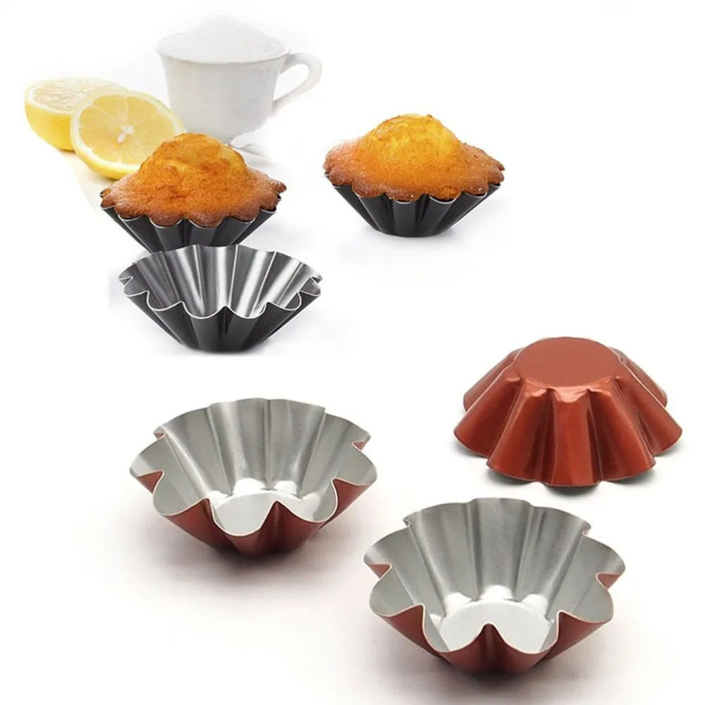 

6pcs Tart Mold,Muffin Cake Mould,Oval/Scalloped/Wavy Round Shaped Non-stick Pies Tartlet Pan Reusable Small Desserts Brioche Cup