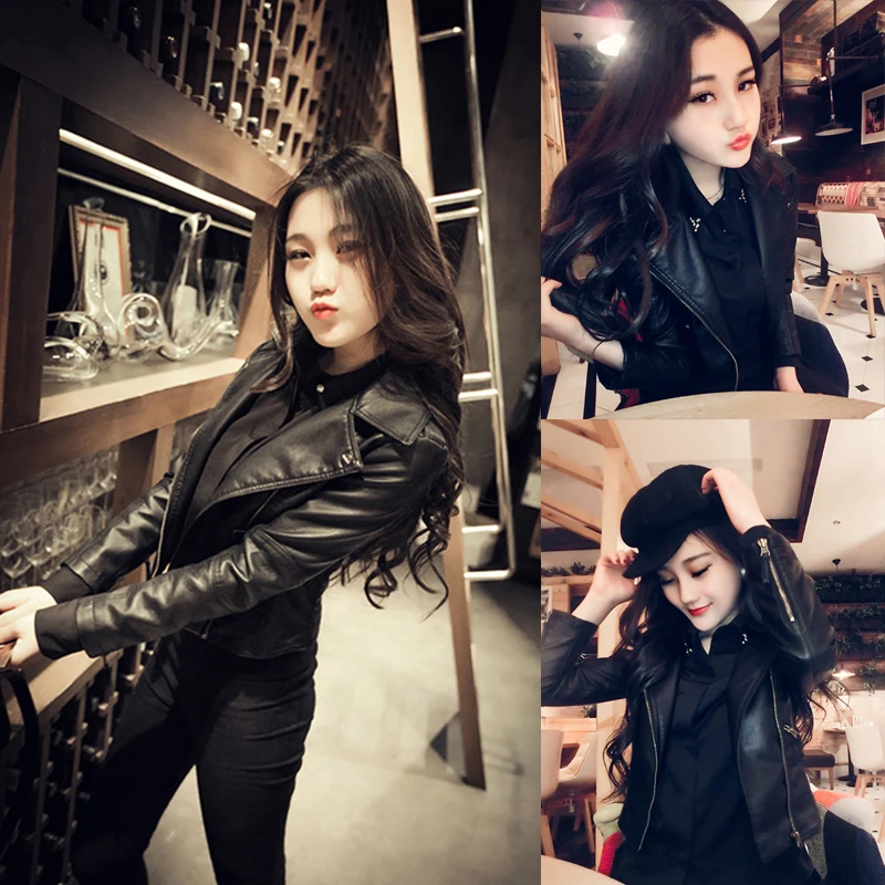 Leather jacket female short spring autumn winter coat Plus thick velvet Korean slim Bomber jacket woman manteau femme plus size 