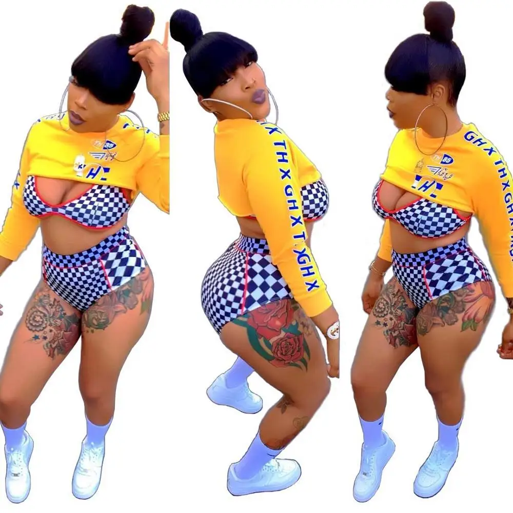 

Fashion New Arrive Women Bodysuits Summer Plaid Print Overalls For Women 2 Pieces Outfits For Women Playsuit LYS289