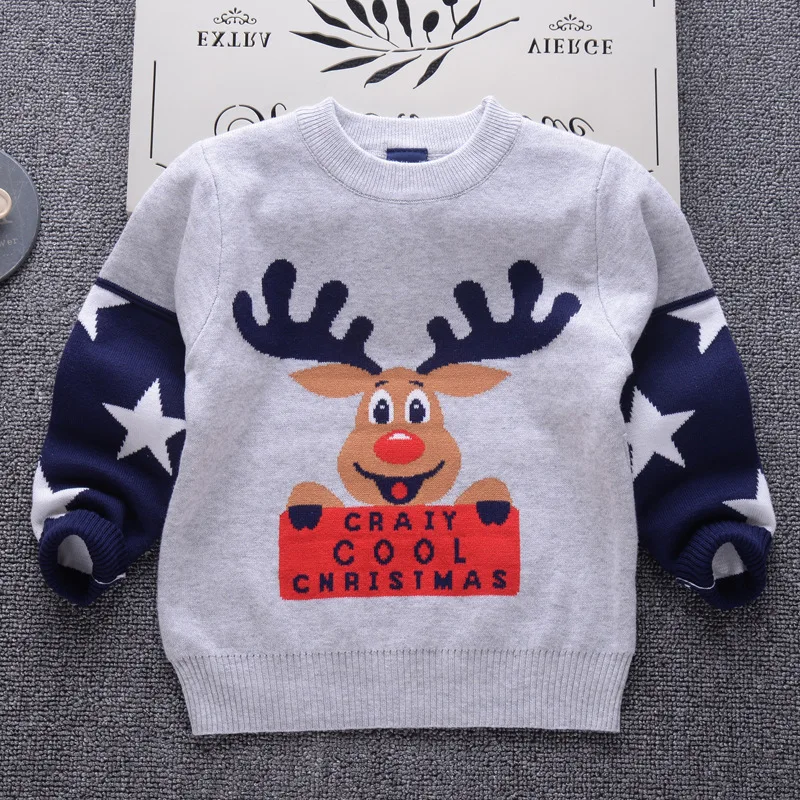 Осенне-зимний Рождественский свитер с рисунком оленя для мальчиков, утепленный детский вязаный пуловер, джемпер, Свитера для маленьких мальчиков