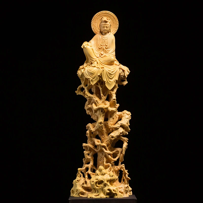 

CCZHIDAO 25cm Guanyin Bodhisattva woodcarving solid wood hometown house worship Buddha statue ving crafts decoration