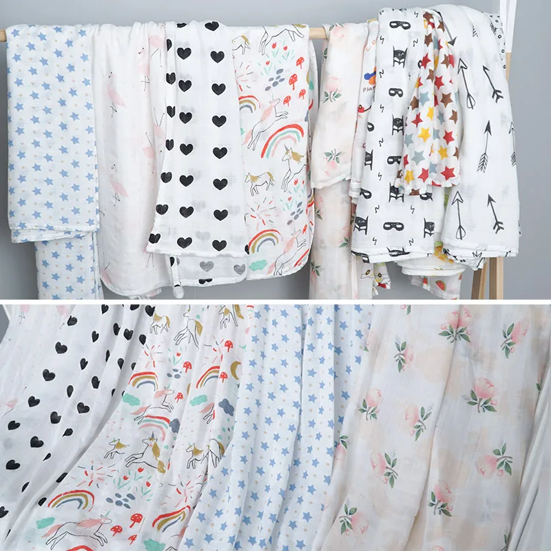 Bamboo Cotton Baby Blankets Newborn Flamingo Unicorn Patterns Muslin Swaddle Wrap Bebe Kids Infant Gauze Diapers Baby Bath Towel 3