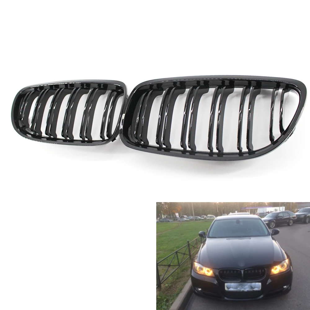 

1 Pair of Front Gloss Black Double Slat Grilles Grill OEM 51137201969, 51137201970 for BMW 3 Series E90 LCI Facelift 2009-11