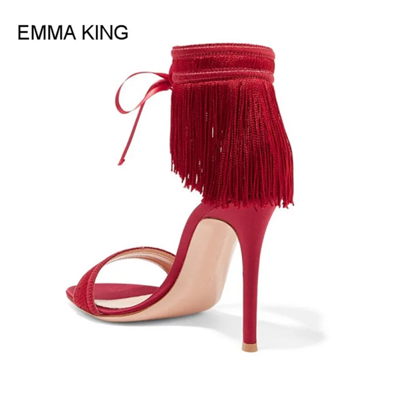 Emma king/хит продаж модные женские красивые красные сандалии с бахромой и ремешками