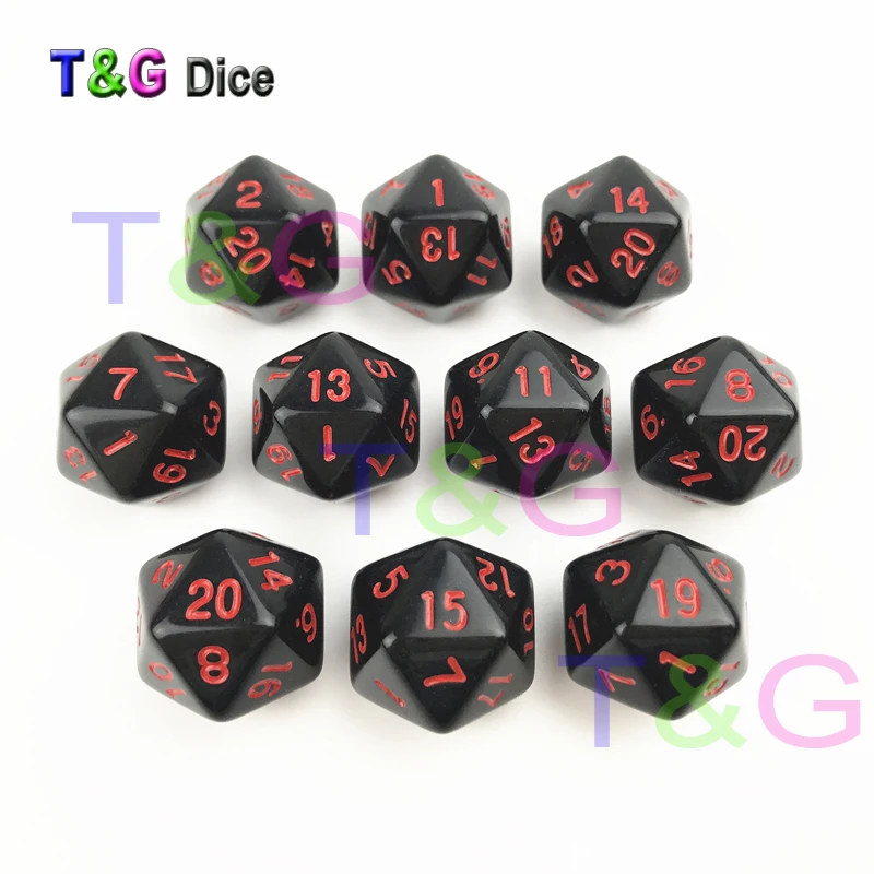 T& G Высокое качество сплошной цвет черный X красный точки эффект многогранный цифровой Куб кости D4/D6/D8/D10/D10%/D12/D20 для ролевой игры/настольной игры