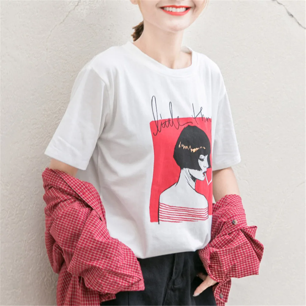 

Summer New Design 4 Styles Women Casual White T Shirt Female Short Sleeve Top Tees Printed t-shirt Women dropshipping