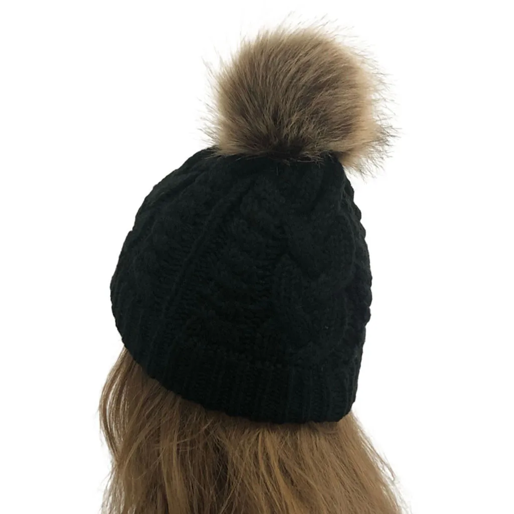 Hawcoar Новая модная повседневная теплая зимняя вязаная шерстяная однотонная шапка шапки для женщин Шапки с меховыми помпонами casquette Z5