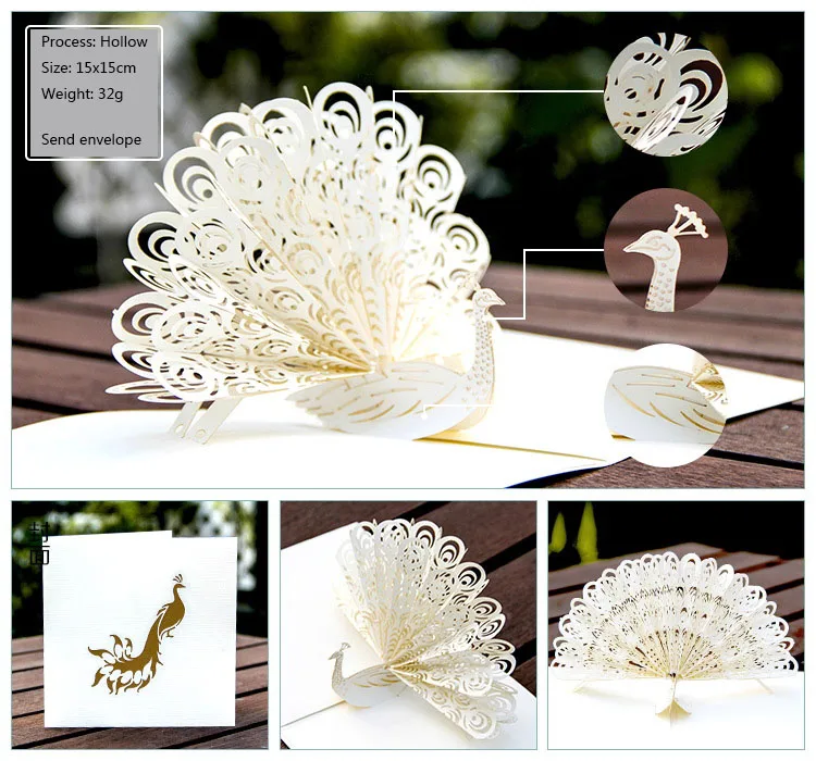 FANLUS Peacock Pop up Birthday Card for Wife Husband Kids Day Card and Envelopes Handmade 3D Anniversary Wedding Card Graduation (15)