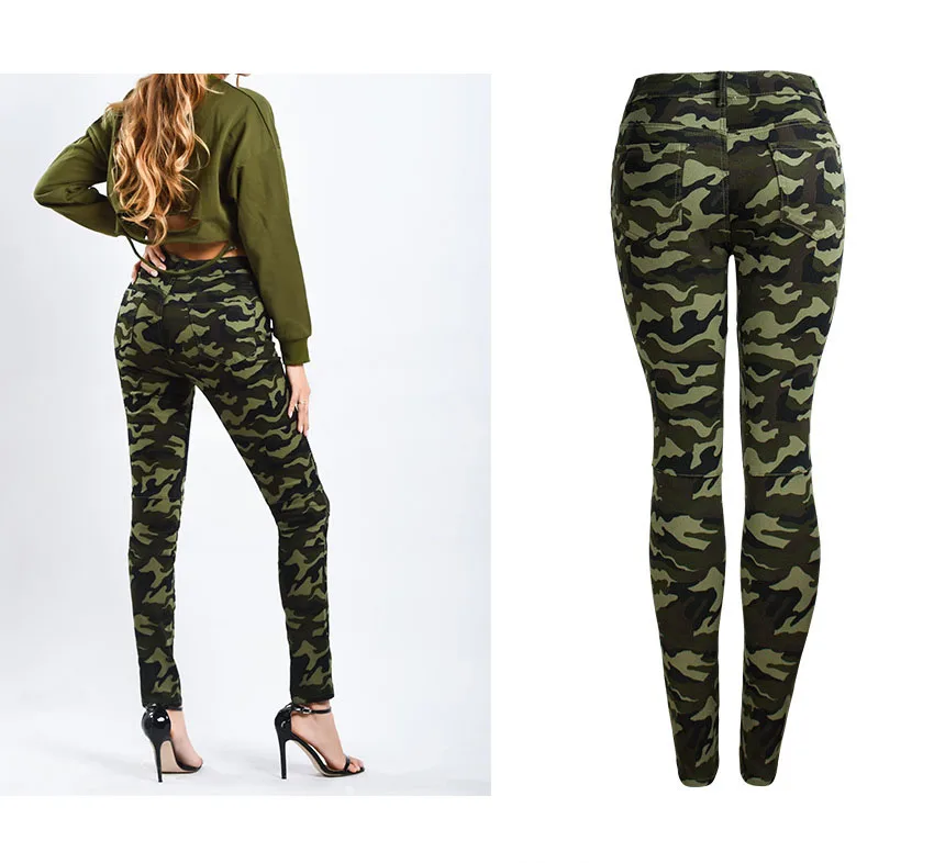 Motorcycle trousers for women stretch trim camouflage printed trousers with denim pencil trousers (4)