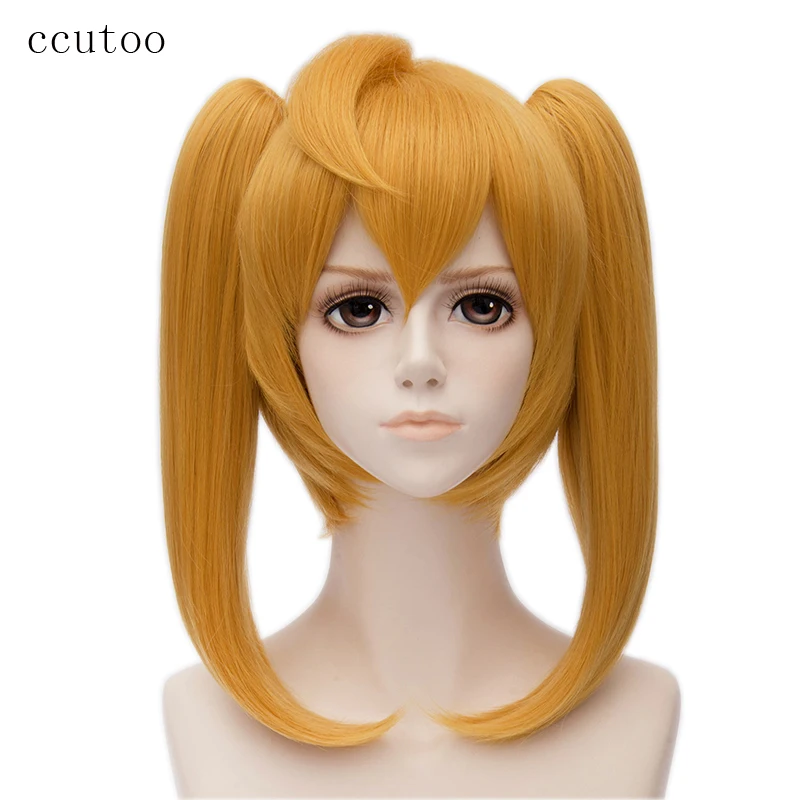 

ccutoo 40cm Golden Seraph of the end Mitsuba Sangu Synthetic Hair Cosplay Wig Removable Chip Ponytails For Halloween Party