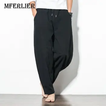 

MFERLIER men pant casual 4XL 5XL waist 56-88cm cotton linen Harem Pants men 3 colors