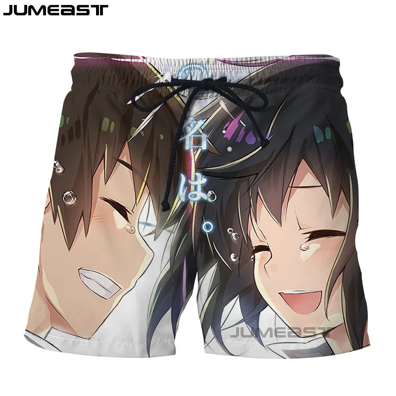 Jumeast бренд для мужчин/женщин 3D печатных мультфильм аниме ваше имя Шорты плавки летние новые быстросохнущие пляжные повседневные шорты