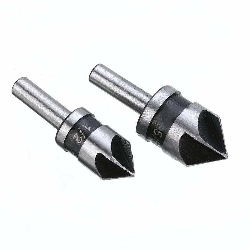 2pcs 5 Flute Countersink Drill Bit HSS 82 Degree Point Angle Chamfer Chamfering Cutter 1/4