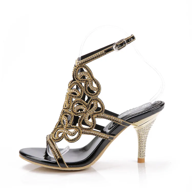 G-sparrow 2018 Summer New Women Luxury Rhinestone Diamonds Shoes High Heel Stiletto Ladies Sandals Black12