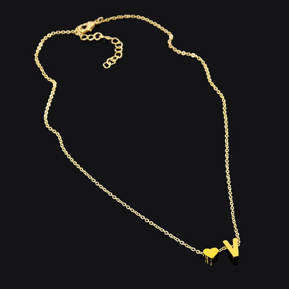 Fashion Tiny Dainty Heart Initial Fine Necklace Letter Necklace Name Jewelry Women Accessories Girlfriend Gift