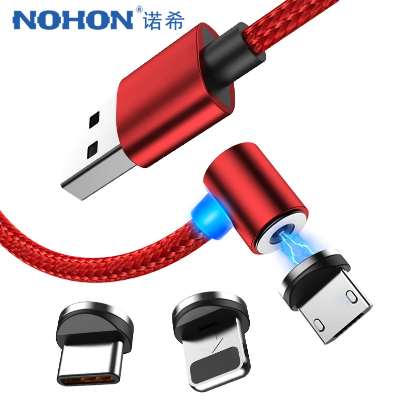 Магнитный зарядный кабель NOHON L-Shape для iPhone X 7 8 Plus XS MAX XR Micro USB Type C светодиодный