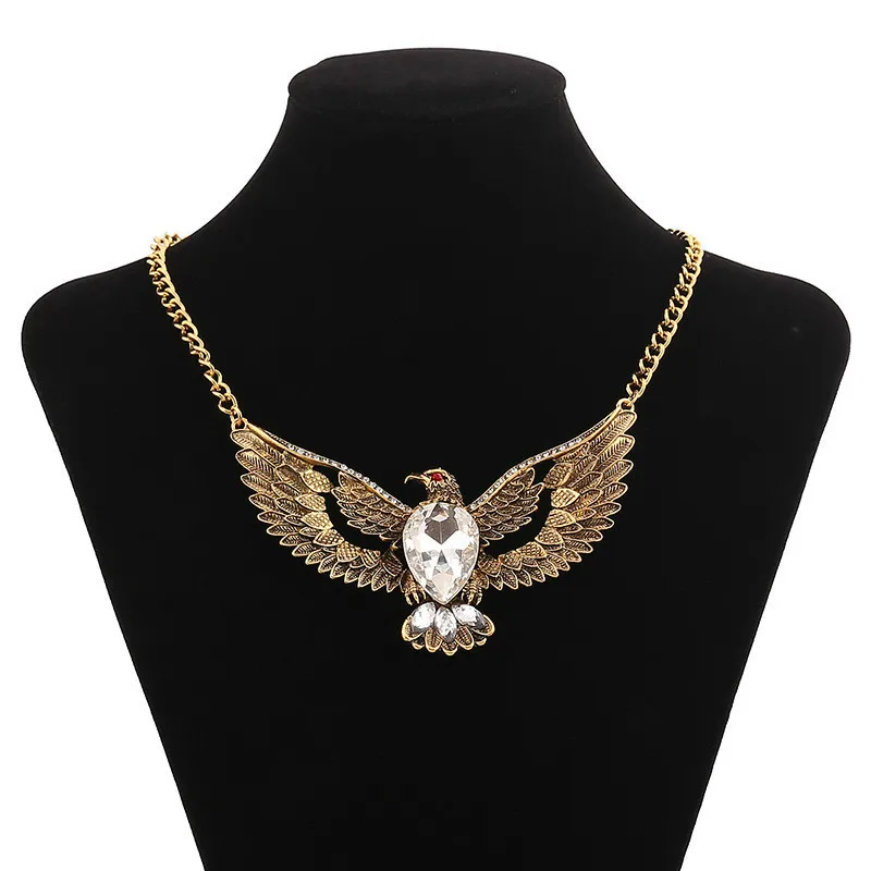 Винтажное ожерелье с подвеской в виде орла и кристаллов для женщин Новая мода Этнический стиль Большая Птица Животное колье ожерелье