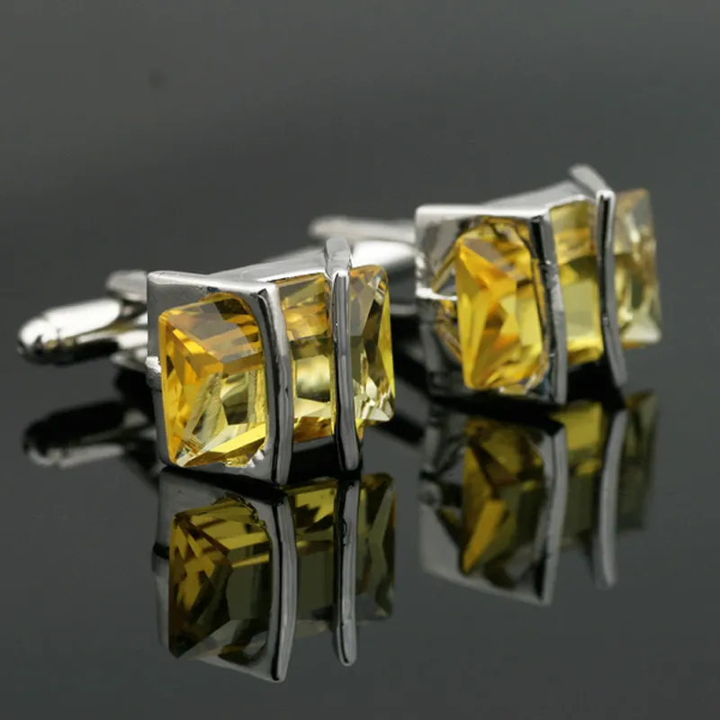 

Luxury Crystal Cufflinks Buttons Yellow Silver Color For Mens Shirts Men's Business Lawyer Cuff Links Gemelos For Wedding Party