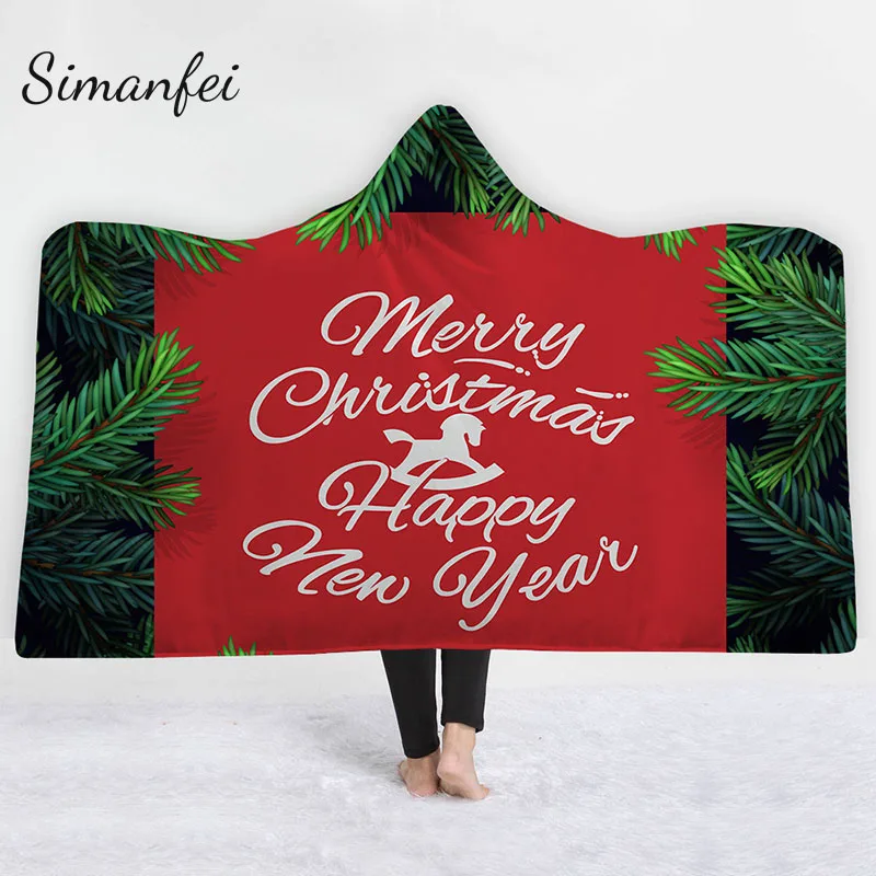 

Simanfei 2019 Fashion 3D Christmas Hooded Blanket Festive Sherpa Fleece Wearable Throw Blanket Adult Children Bedding