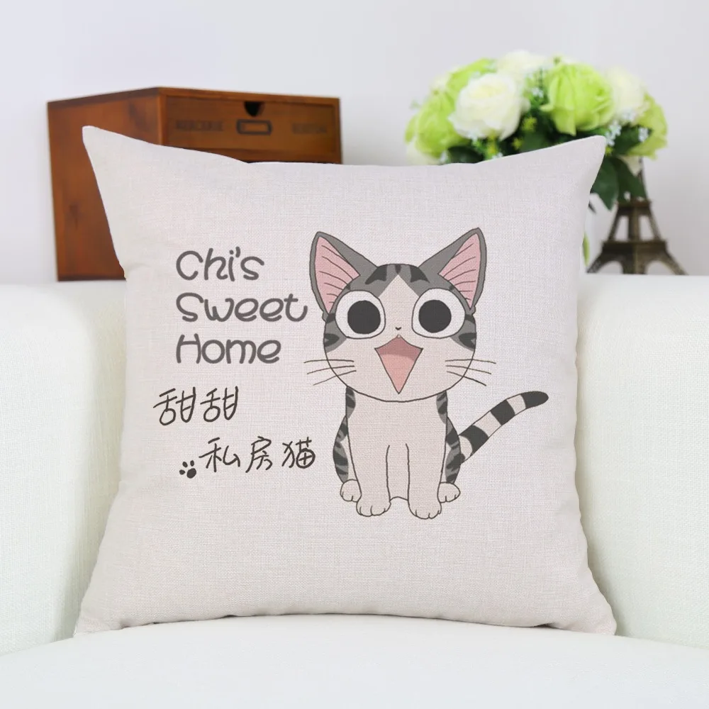 Милый домашний чехол для подушки с рисунком кота из мультфильма Аниме чи