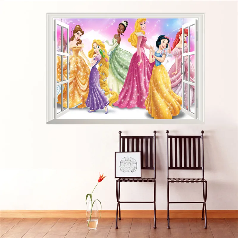 3D фальш-окно Принцесса наклейки на стену для детей комнаты украшения дома DIY Adesivo де Parede спальня Фреска девушки подарочный плакат
