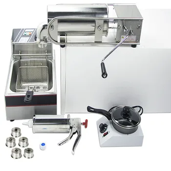 

220V Commercial Churro Machine Including Single Cylinder Electric Fryer + Churros Cream Applier Jam Filler + Chocolate Furnace