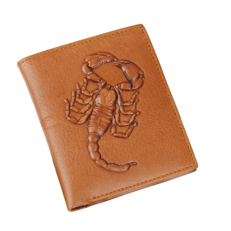

Fashion Men Wallets Scorpions Pattern Quality 100% Genuine Leather Wallet Brown Hip-Hop Cross Vertical Style Card Holder Purse