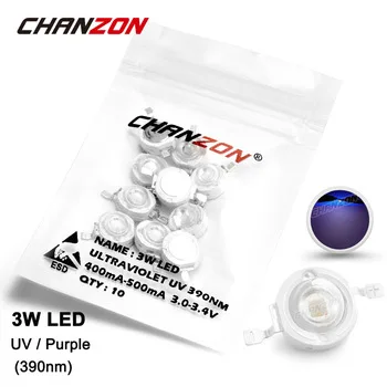 10 Pieces 3W LED Light Bulb Lamp UV Ultraviolet 390nm 3-3.4V 400mA-500mA High Power 3 W Watt Purple Ultra Violet Chip 3Watt COB
